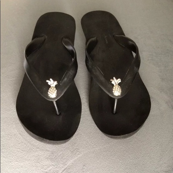 black wedge flip flop sandals